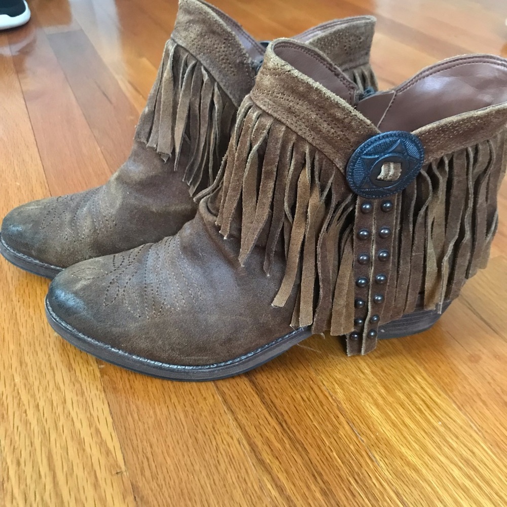 Sam Edelman suede cowboy booties with fringe